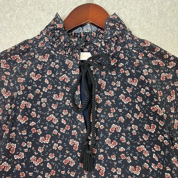 See by Chloé Blue Floral Long Sleeve Haze Lace Trim Mini Dress Size 34 - Picture 6 of 11